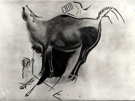 Copy of a rock painting at the Altamira Caves depicting a stag belling (pen & ink on paper) od Guy-Pierre Fauconnet