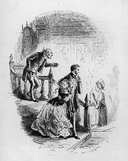 Flora''s tour of inspection, illustration from ''Little Dorrit'' Charles Dickens od Hablot Knight (Phiz) Browne