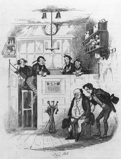Mr. Pickwick and Sam in the attorney''s office, illustration from ''The Pickwick Papers'' Charles Di od Hablot Knight (Phiz) Browne