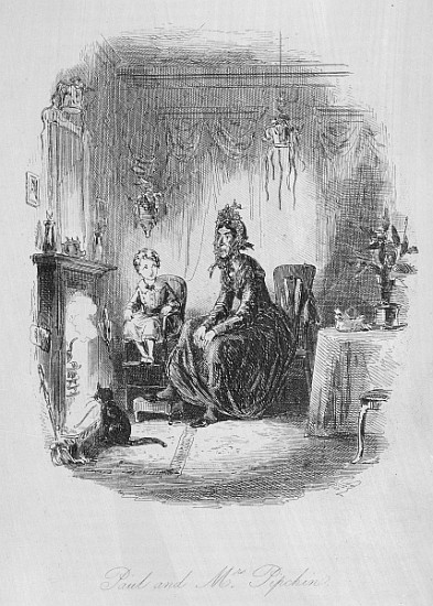 Paul and Mrs. Pipchin, illustration from ''Dombey and Son'' Charles Dickens (1812-70) first publishe od Hablot Knight (Phiz) Browne