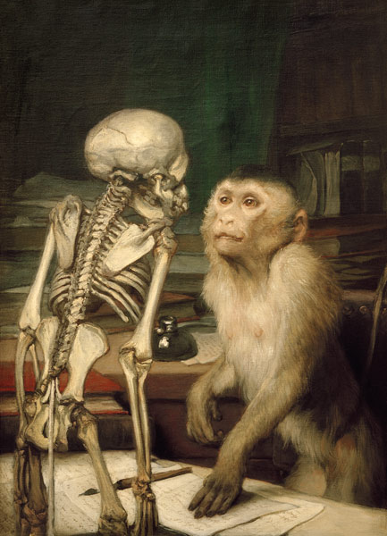 Monkey with a skeleton od Haeckel Ernst