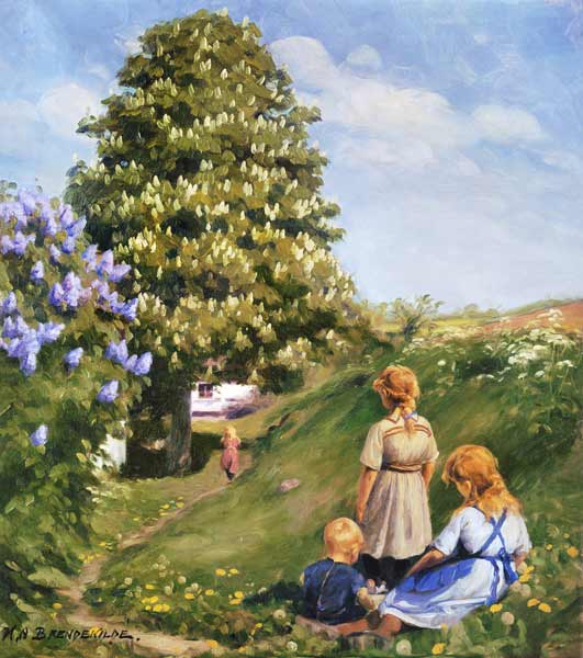 Playing children in spring landscape. od Hans Andersen Brendekilde