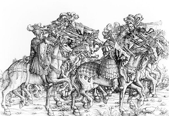 A group of mounted trumpeters, from ''Maximilian''s Triumphal Procession'', c.1516-18 od Hans Burgkmair