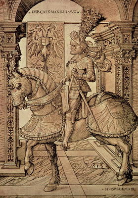 Emperor Maximilian I riding a horse, 1518 (engraving) od Hans Burgkmair