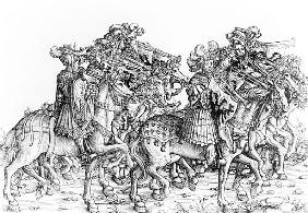 A group of mounted trumpeters, from ''Maximilian''s Triumphal Procession'', c.1516-18