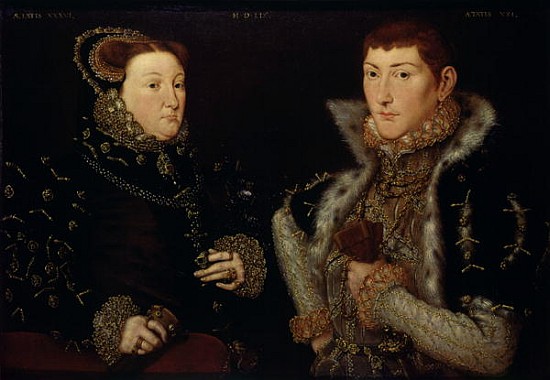 Lady Mary Nevill and her son Gregory Fiennes od Hans Eworth or Ewoutsz