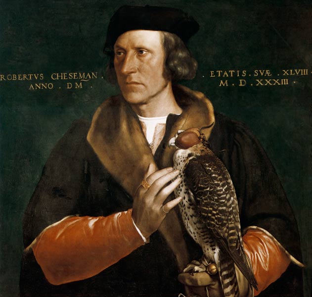 Portrait Robert Chaseman with hunting falcons od Hans Holbein d.J.
