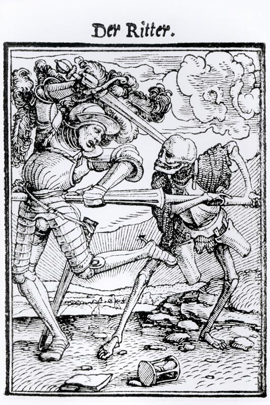 Death and the Knight, from 'The Dance of Death', engraved by Hans Lutzelburger, c.1538 (woodcut) (b/ od Hans Holbein d.J.