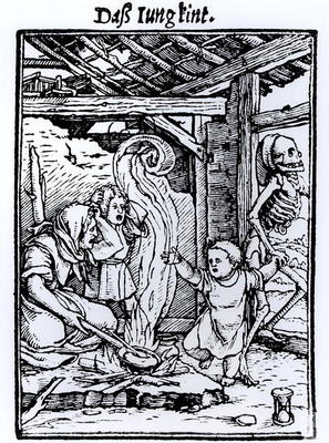 Death Taking a Child, from the 'Dance of Death' series, engraved by Hans Lutzelburger, c.1526-8 (woo od Hans Holbein d.J.