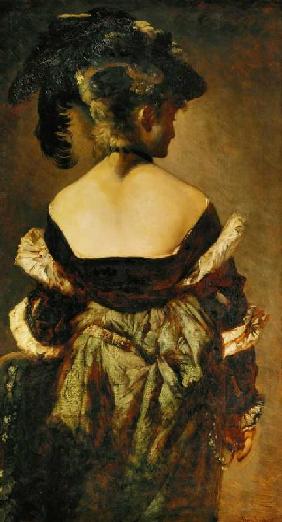 Portrait einer Dame mit einem Federhut, Rückenansicht