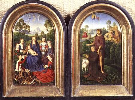 Diptych of Jean du Cellier: The Virgin and Child with Saints and the donor presented by St.John the od Hans Memling