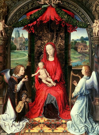 Madonna and Child Enthroned with Two Angels od Hans Memling