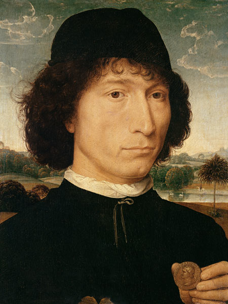 Portrait of a Man holding a coin of the Emperor Nero, c.1473-74 od Hans Memling