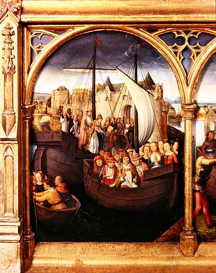 The Departure of Saint Ursula from Basle, panel from The Reliquary of St. Ursula, 1489 (detail of 18 od Hans Memling