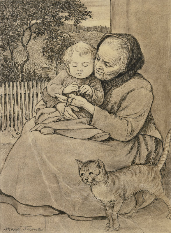 Sitzende alte Frau mit Kind od Hans Thoma