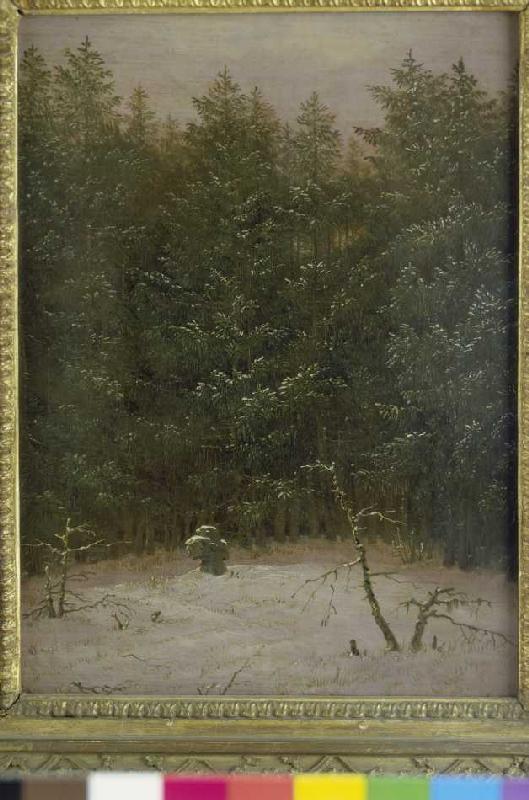 Verschneiter Wald mit Steinkreuz od Hans von Aachen
