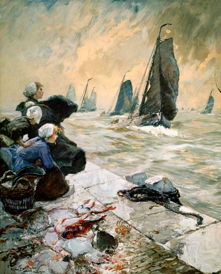 Fischerfrauen in Erwartung der Boote od Hans von Bartels