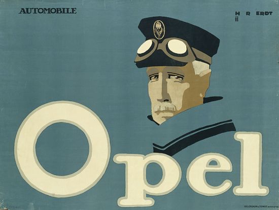 German advertisement for 'Opel' brand cars, printed by Hollerbaum & Schmidt, Berlin od Hans Rudi Erdt