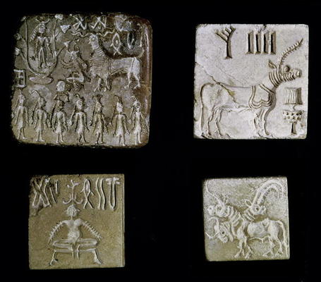 Four seals depicting mythological animals, from Mohenjo-Daro, Indus Valley, Pakistan, 3000-1500 BC ( od Harappan