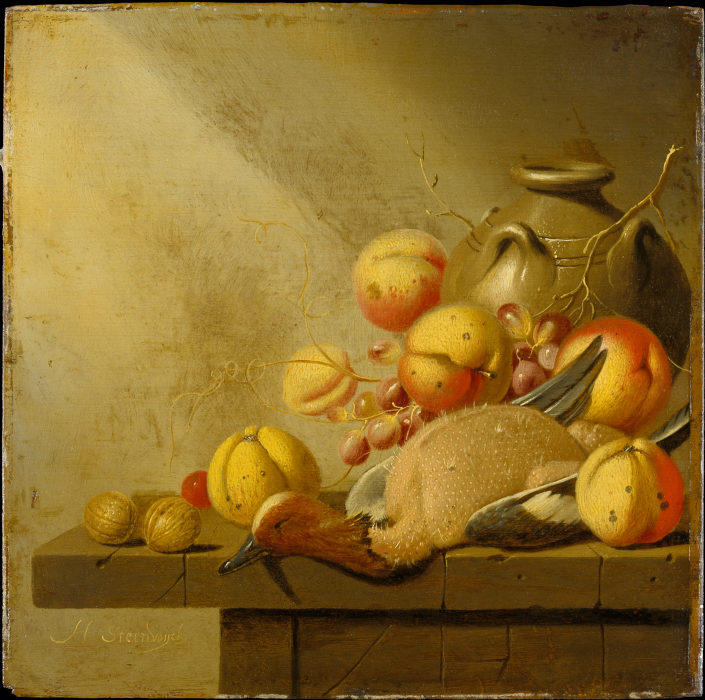 Still Life with Fruit and Plucked Duck od Harmen van Steenwijck