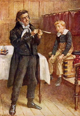 Mr Wackford Squeers and the New Pupil, illustration for 'Character Sketches from Dickens' compiled b od Harold Copping
