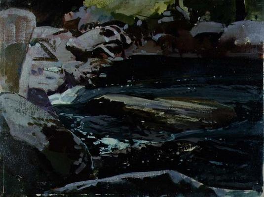 Flowing River (oil on canvas board) od Harry Watson