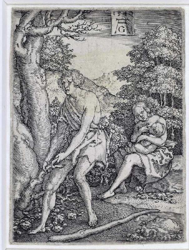Die Geschichte von Adam und Eva: Adam und Eva arbeiten od Heinrich Aldegrever
