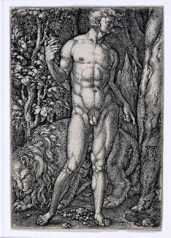 Die Geschichte von Adam und Eva: Adam mit einem Löwen od Heinrich Aldegrever