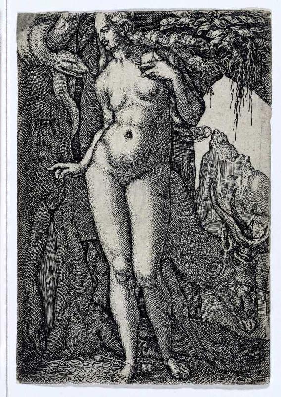Die Geschichte von Adam und Eva: Eva mit einer Hirschkuh od Heinrich Aldegrever