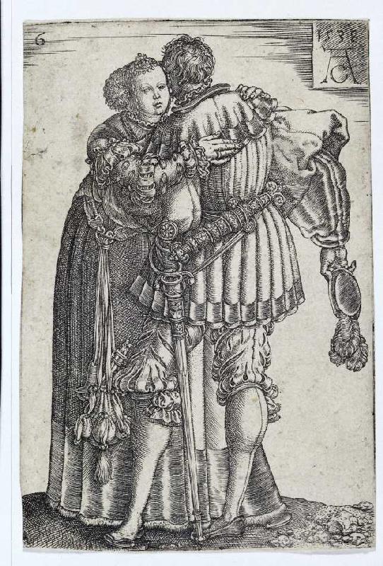 Tanzendes Paar (Blatt 6 der Folge: 'Die großen Hochzeitstänzer'). od Heinrich Aldegrever