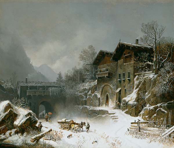 The houses of rat mountain in winter od Heinrich Bürkel