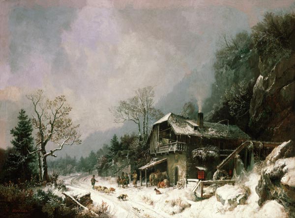 Winter landscape at a smithy od Heinrich Bürkel