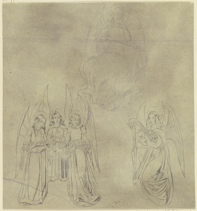 Fünf Engel, zumeist singend und musizierend od Heinrich von Hess