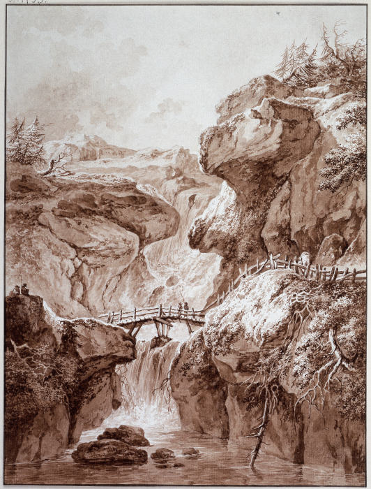 Wasserfall in einer Felsenschlucht od Heinrich Wüest