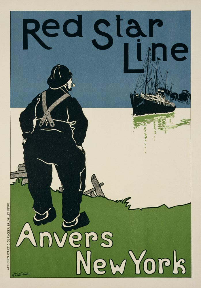 Reproduction of a poster advertising 'The Red Star Line, from Anvers to New York' od Hendrick Cassiers