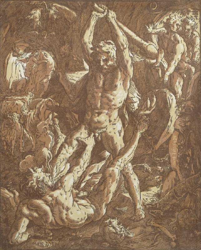 Herkules tötet Cacus. od Hendrick Goltzius