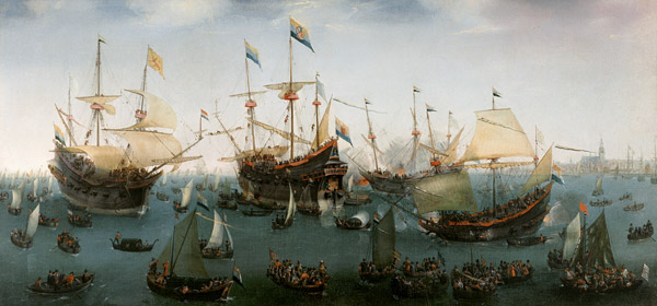 De terugkeer in Amsterdam van de tweede expeditie naar Oost-Indië od Hendrik Cornelisz. Vroom