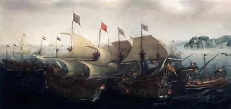 A Sea Action, possibly the Battle of Cadiz od Hendrik Cornelisz. Vroom