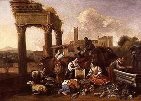 Market scene at a temple ruin od Hendrik Mommers