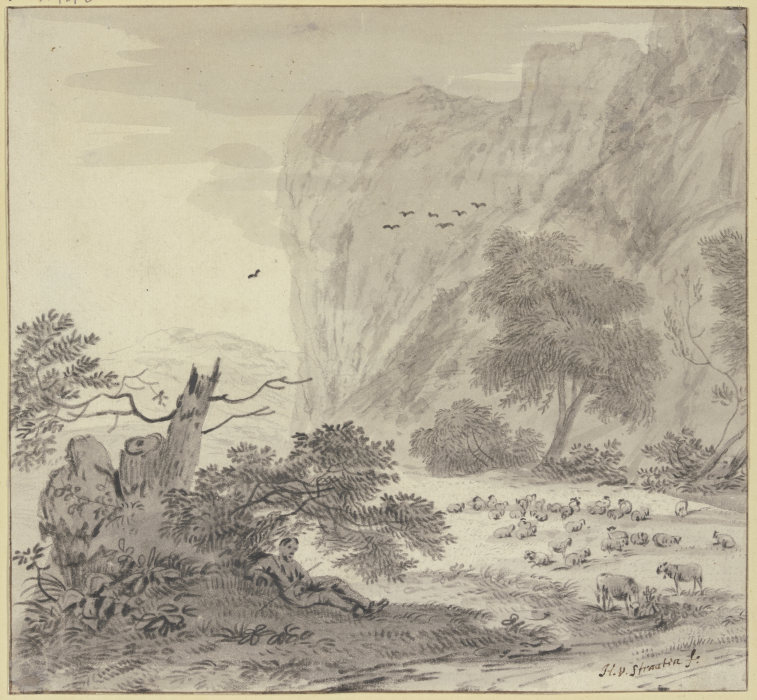 Hohe Felsen, links ruhender Schafhirte od Hendrik van der Straaten