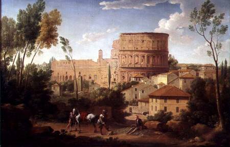A View of the Colosseum with a Traveller od Hendrik van Lint