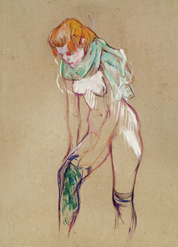 Woman at the attracting of the stockings od Henri de Toulouse-Lautrec