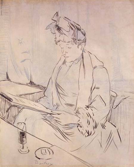 At the Cafe (pencil & ink on paper) od Henri de Toulouse-Lautrec
