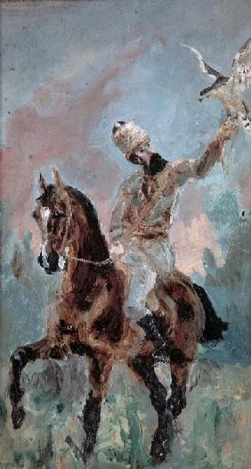 Le comte Alponse de Toulouse-Lautrec en fauconnier