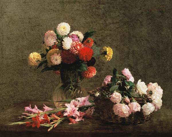 Dahlias, Roses and Gladioli od Henri Fantin-Latour