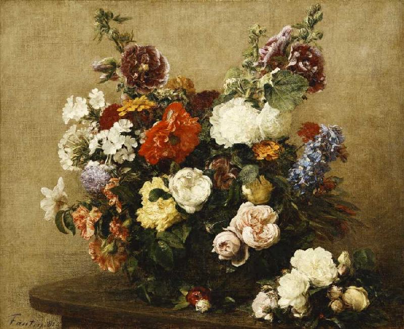 Strauß aus verschiedenen Blumen und Rosen auf einem Tisch od Henri Fantin-Latour