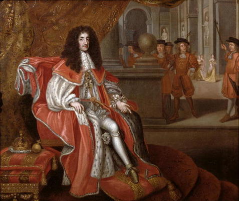 Charles II at Court (oil on canvas) od Henri Gascard