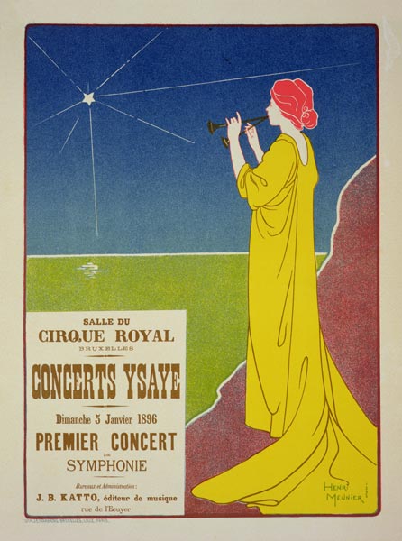 Reproduction of a poster advertising the 'Ysaye Concerts', Salle du Cirque Royal, Brussels, 1895 (co od Henri Georges Jean Isidore Meunier