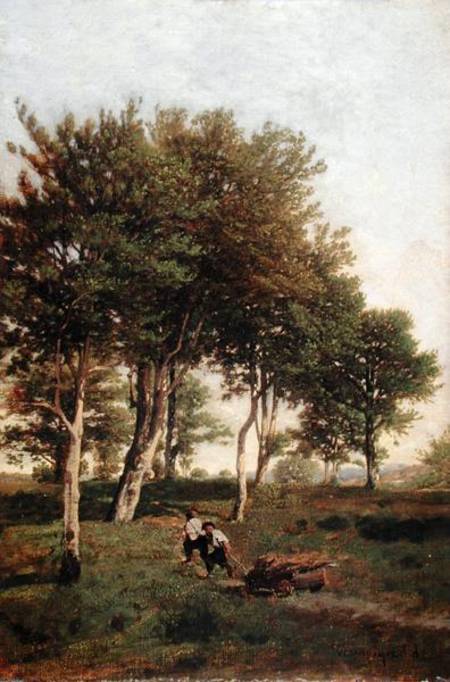 Landscape with Two Boys Carrying Firewood od Henri Harpignies