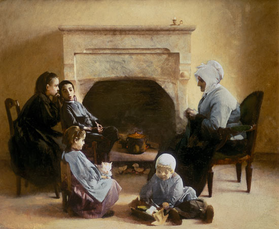 Family seated around a hearth od Henri Jules Jean Geoffroy